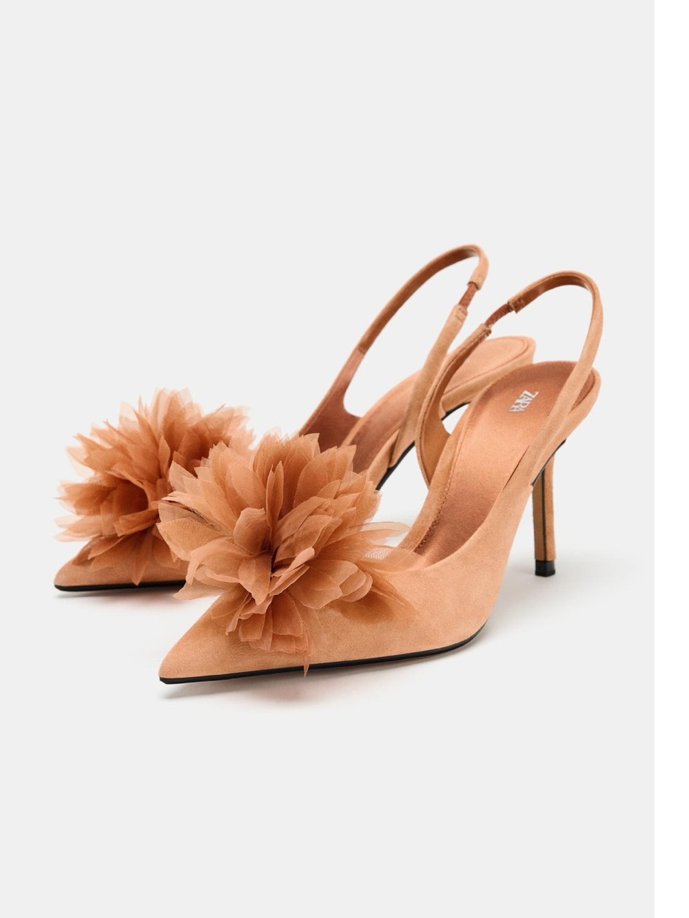 ZARA 100% LEATHER FLORAL SUEDE SLINGBACK HEELS